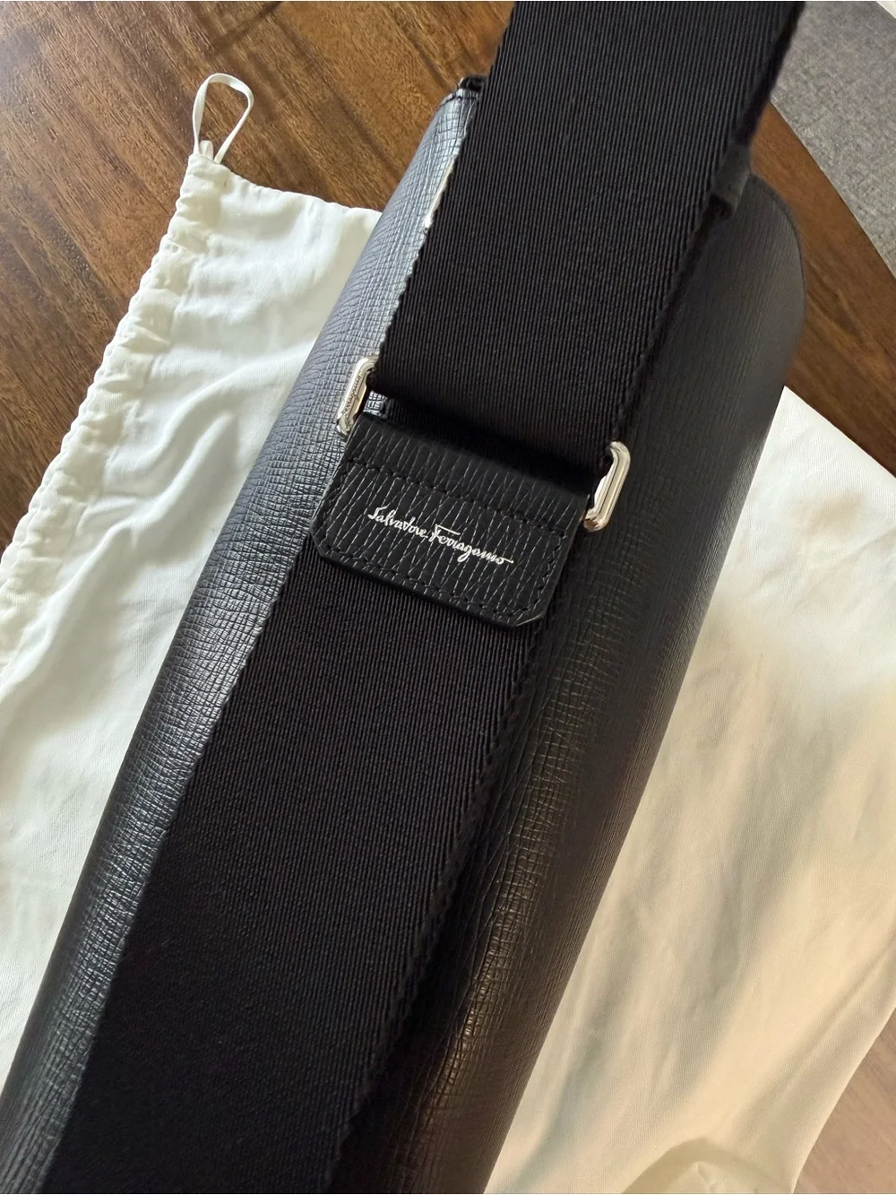Salvatore Ferragamo Black Textured Leather Messenger Bag